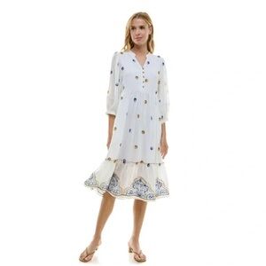 Chic White and Blue Midi Dress